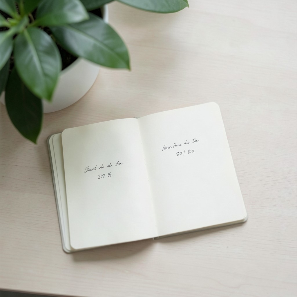 Cuaderno abierto con fechas anotadas en un escritorio sereno