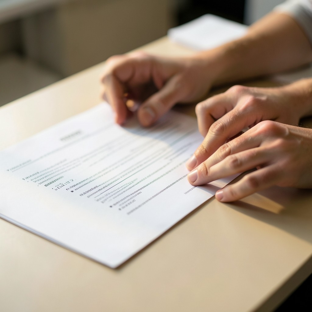 Persona revisando un contrato impreso con subrayados