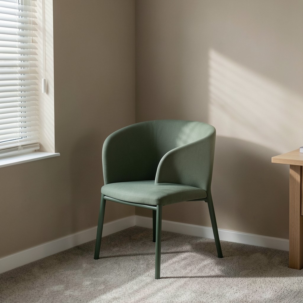 Espacio de oficina tranquilo con luz natural y silla vacía